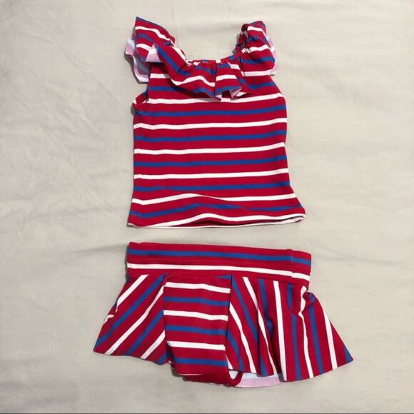 NWOT 3T Hanna Andersson Toddler Girls Red and Blue Striped Tankini Swimsuit Set - Picture 1 of 4